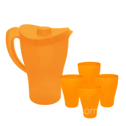 Набор посуды для подачи и разлива напитков: Кувшин с крышкой и стаканы Оранжевый
