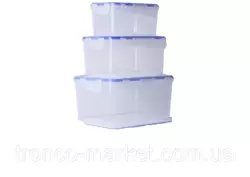 Набор контейнеров для пищевых продуктов с зажимом прямоугольных "3 в 1"