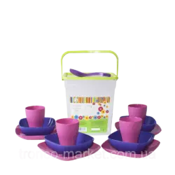 Набор посуды  для пикника на 4 персоны в емкости Розовый/Фиолетовый