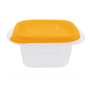 Контейнер (емкость) для пищевых продуктов "Омега" квадратный - 0,45л Прозрачный/Оранжевый