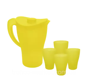 Набор посуды для подачи и разлива напитков: Кувшин с крышкой и стаканы Желтый