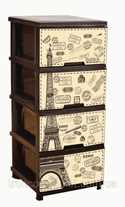 Комод на 4 ящика с декором "Париж" коричневый Алеана