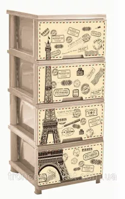 Комод на 4 ящика с декором "Париж" кремовый Алеана